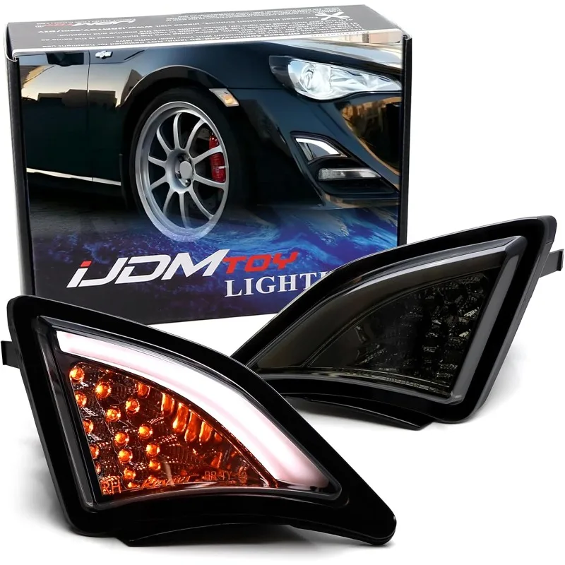 

iJDMTOY Smoked Lens Full LED Front Lower Bumper Turn Signal Light Assy Compatible With 2013-16 Scion FR-S,Xenon White LED Stripe