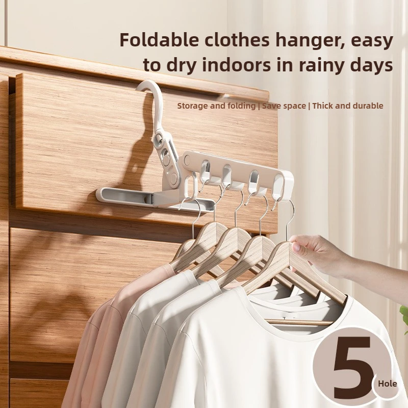 

Portable Foldable Travel Hanger Folding Cloth Drying Rack Travel Hanger Hanging Rack with 5Holes for Hotel Multi-function Hanger