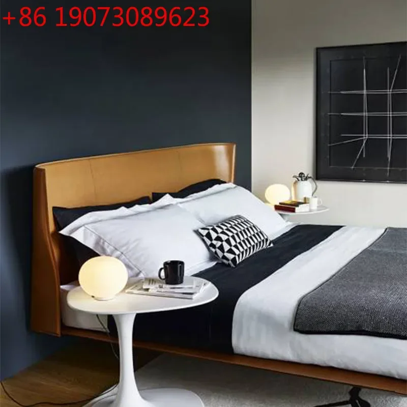 

Итальянская минималистичная кожаная кровать для главной спальни, современная минималистичная кровать в стиле лёгкой роскоши, двуспальная кровать 1,8 м.