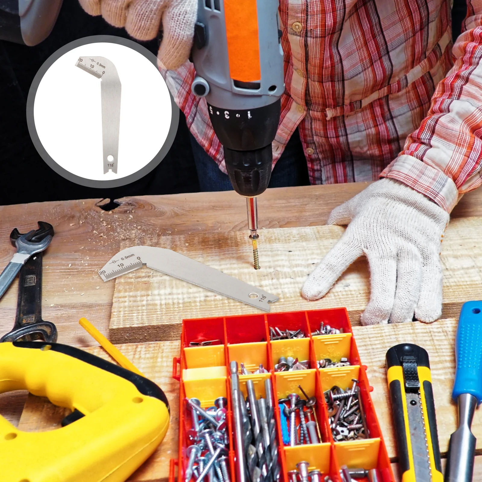 

118 Degree Drill Bit Gauge Stainless Steel Measuring Tool Precision Sharpening Front Angle Drill Bit Template Welding Inspection