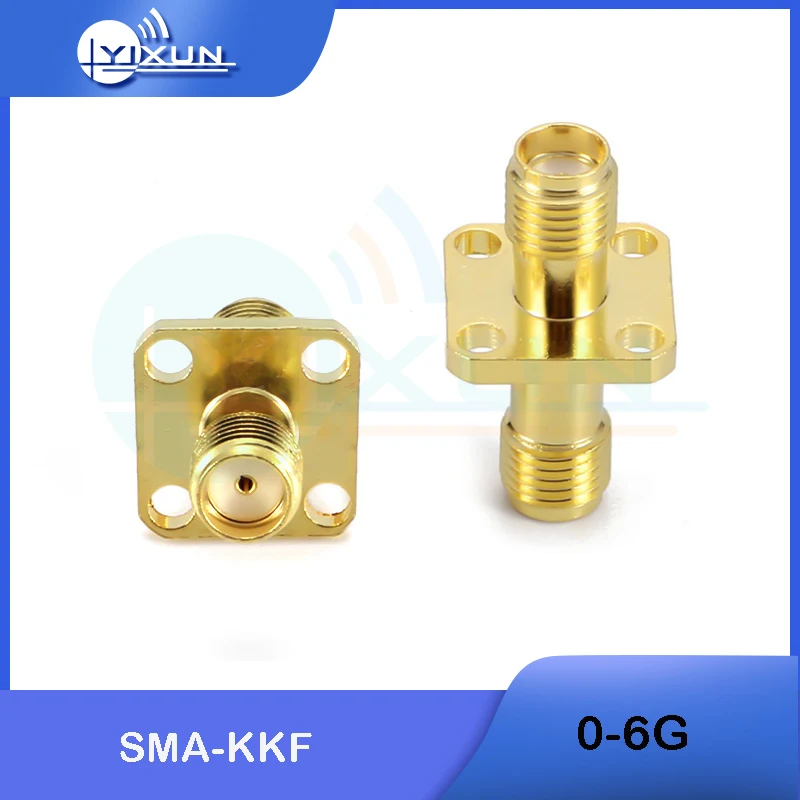 5PCS SMA-KKF RF Connector SMA female to female 2-way flange square Panel 4 holes Adapter high frequency 0-6G test connector