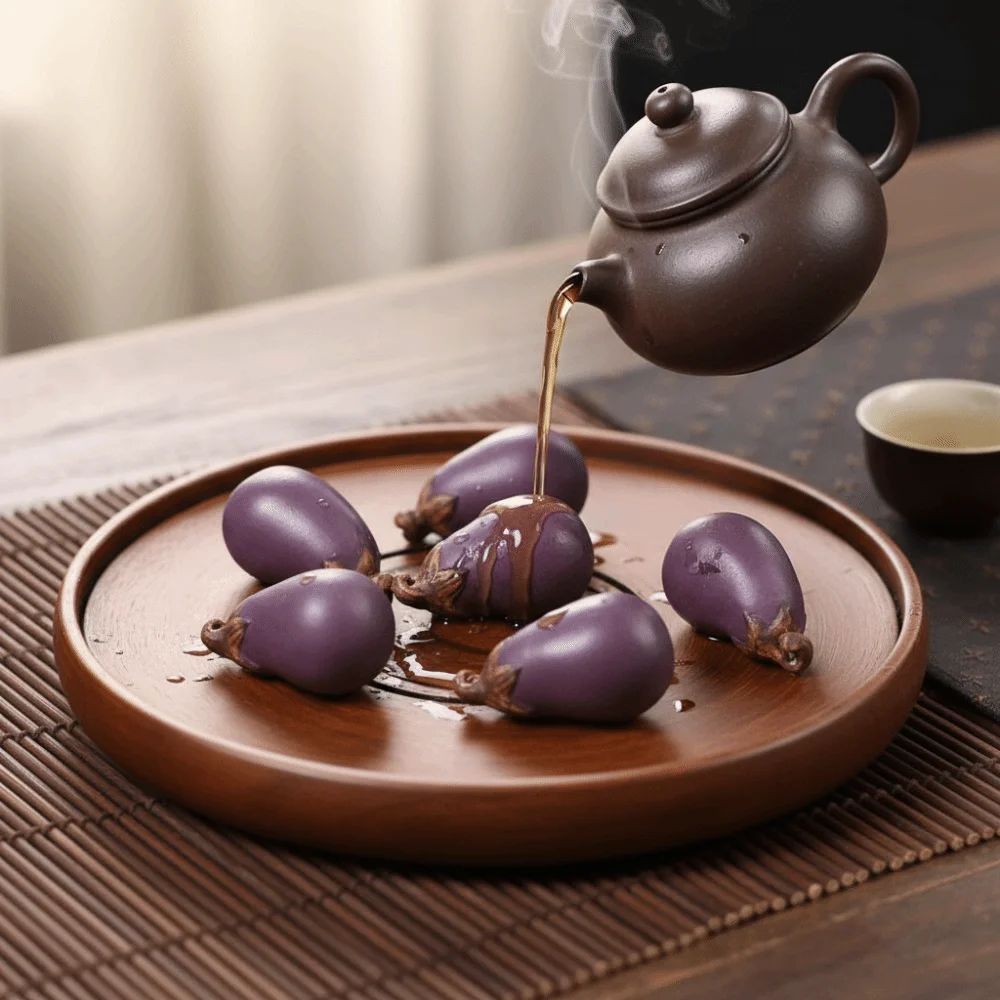 

Чайный питомец из фиолетового песка в форме баклажана, реалистичная скульптура ручной работы в виде овоща, декор для чайного столика