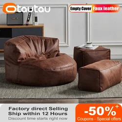 OTAUTAU 3.3ft Faux Leather Pouf Sofa Set Cover Bean Bag Chair Ottoman Footrest Beanbag Corner Couch Sac Lounge Recliner SF004