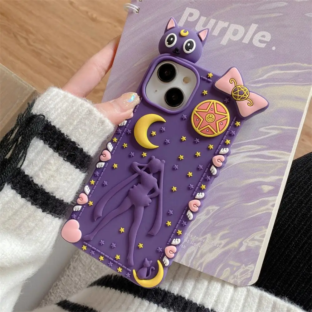 Sailor Moon Luna Cat iPhone15 3D Mobile phone protective case All inclusive Anti fall measures Japanese anime periphery gifts