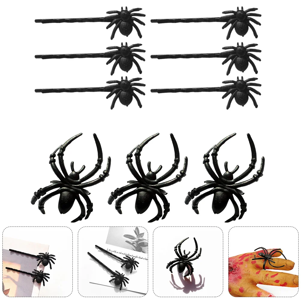 

1Set Halloween Artificial Spider Hairpin Plastic Hair Clip Fake Spider Rings Halloween Party Decoration Prank Supplies