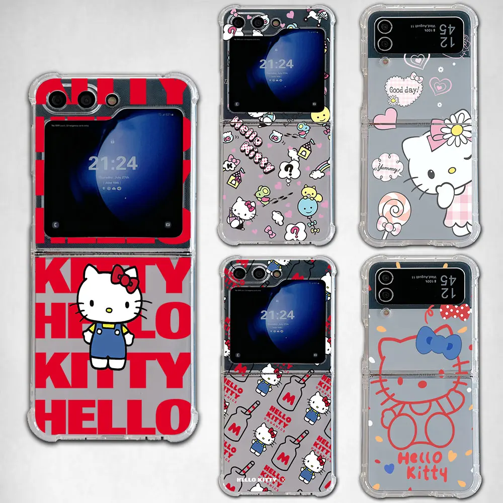 

Cute Funny Cartoon Hellos Kittys Phone Case for Samsung Galaxy Z Flip 3 4 Z Flip 5 Z Fold 4 5G PC Soft Anti-fall Back Cover