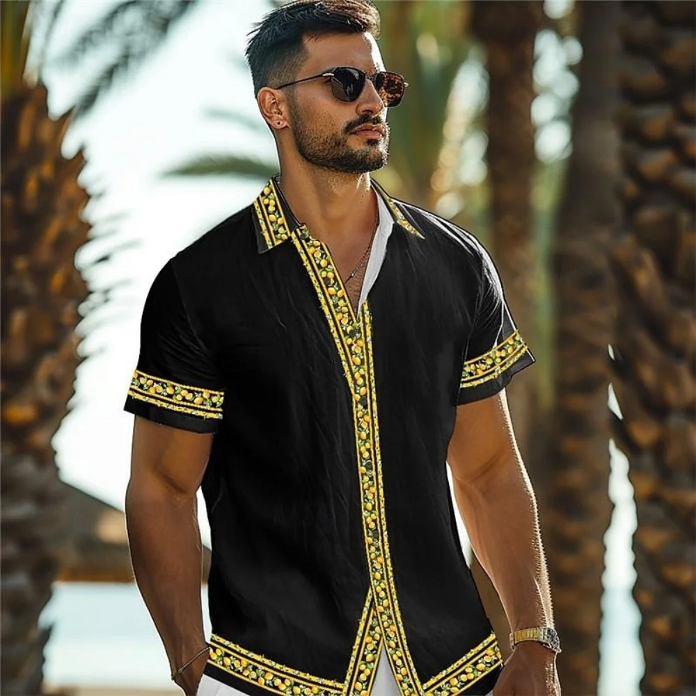 

The new vintage men's short-sleeved shirt features luxurious artistic patterns and is perfect for summer parties and casual wear