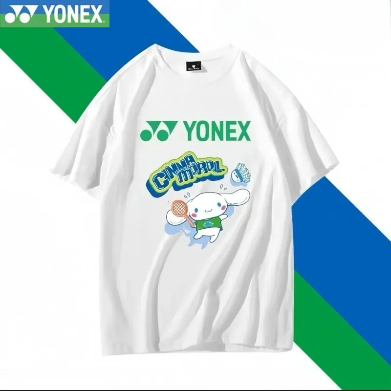 YONEX 2024 جديد للرجال والنساء نفس الريشة جيرسي موضة الطباعة تنوعا قصيرة الأكمام طاقم الرقبة