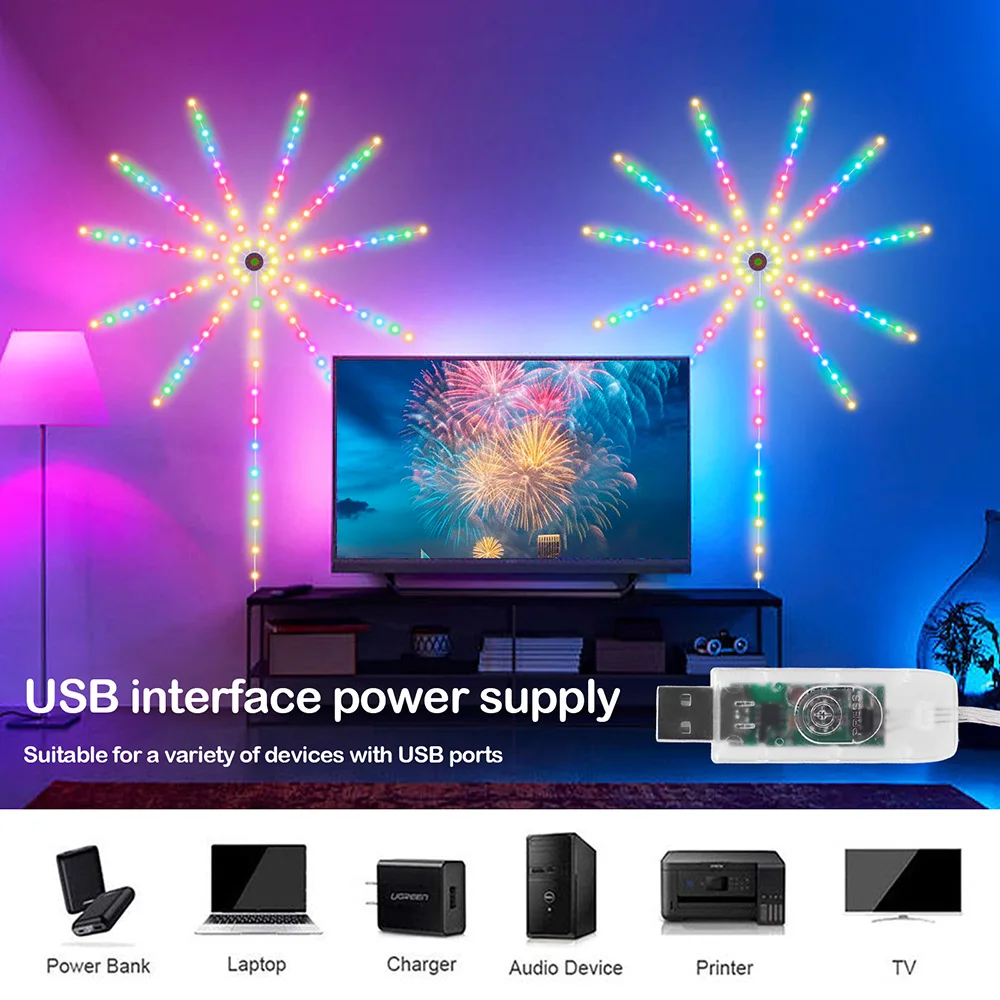 Fajerwerki LED Light String Dekoracja świąteczna Aplikacja zgodna z Bluetooth Zdalne sterowanie 120 diod LED Dream Colors Synchronizacja muzyki