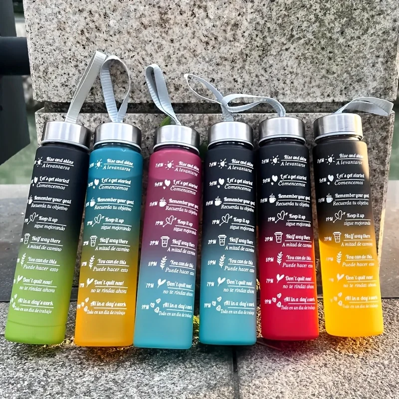 300ml Water Bottle Leak Proof High Quality Drink Bottles With Time Marker Fitness Sports Back To School Outdoors