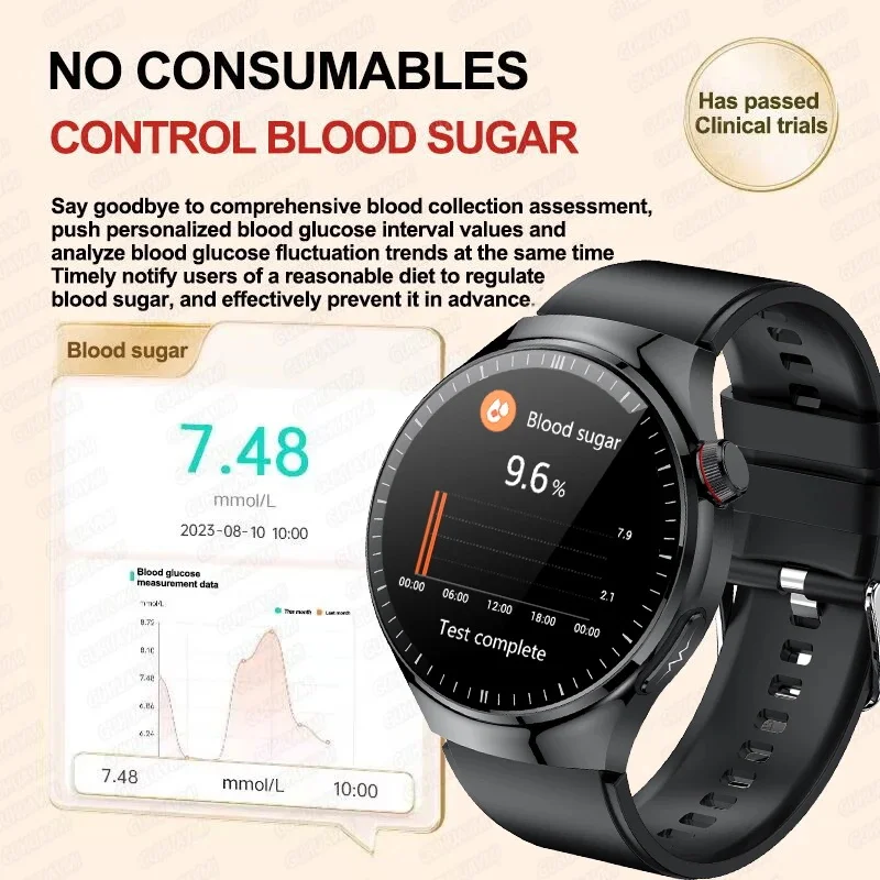 2024 novo ecg + hrv + ppg grau médico relógio inteligente masculino freqüência cardíaca glicose no sangue lipídios ácido úrico bluetooth chamada