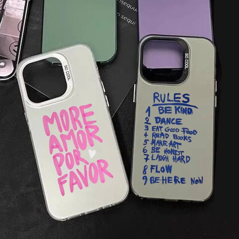 Maximalist More Amor Por Favor Phone Case for IPhone 13 12 11 15 14 Pro Max 15Plus Colorful Eclectic Pink Love Quote Laser Cover