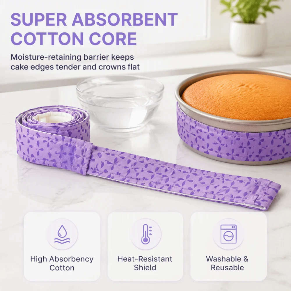 4pcs Heat Resistant Baking Tray Strips Thick Cotton Super Absorbent Cake Strips for Even Baking Reusable Hand Washable