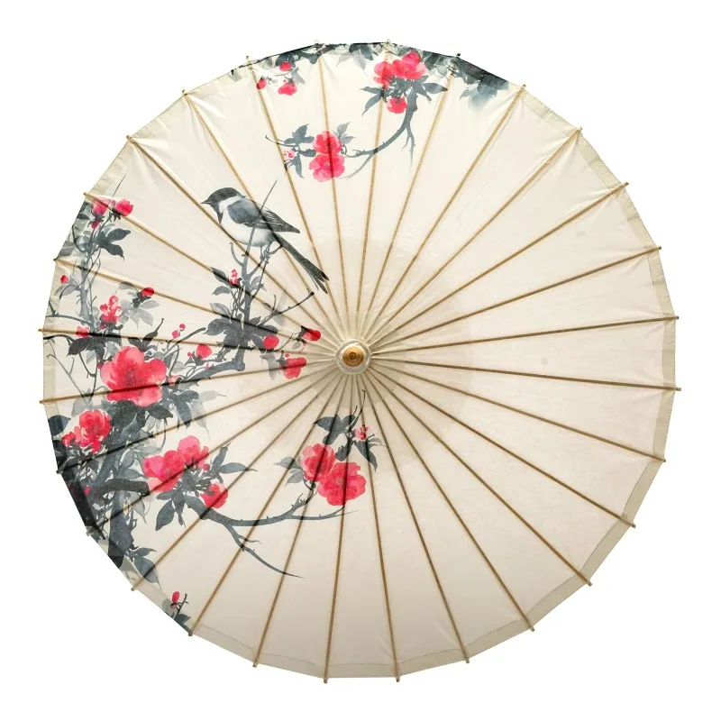 Ombrello antico in carta oleata con fiori e uccelli