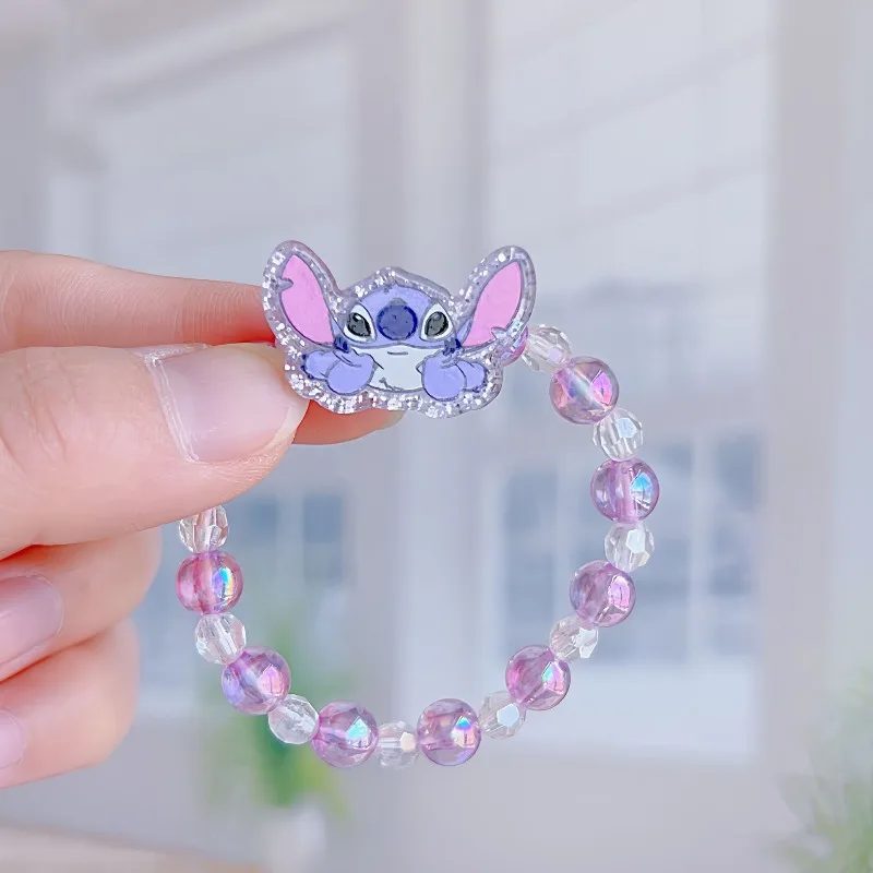 Disney Stitch Beaded Hair Rope for Women Fashion Anime Cartoon Angel Pink or Purple Jewelry Accessories Girls Holiday Gifts