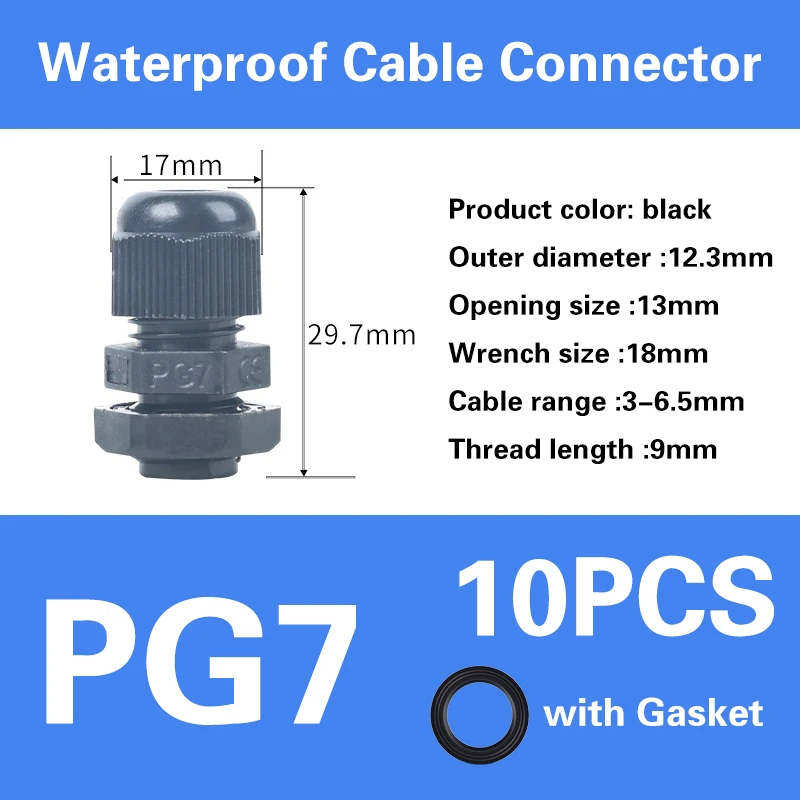 Wasserdichte Kabelverschraubung der PG-Serie, Kabeleinführung, IP68, weiß, schwarz, Nylon-Kunststoff-Stecker, PG7/9/11/16, PG19/21/36/63, PG21/24/25/29