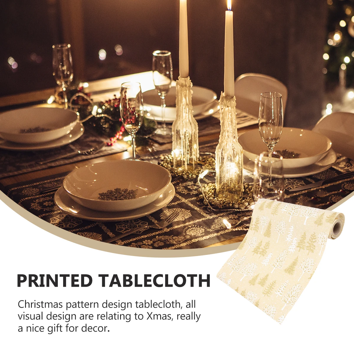 

Christmas Tablecloth Printed Table Runner Snowflake Xmas Decor Black High Quality Festive Practical Easy Clean Party