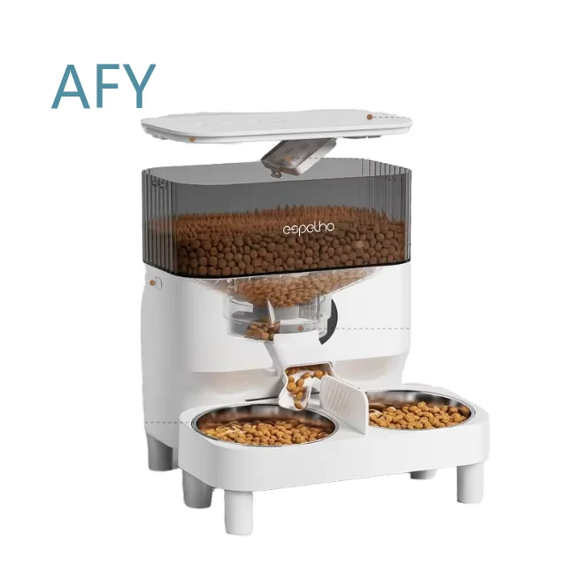 Hot Sales Portable Smart Pet Feeder for Dogs Cats 1080p Camera Double Bowl Stainless Steel WiFi Food Dispenser Battery
