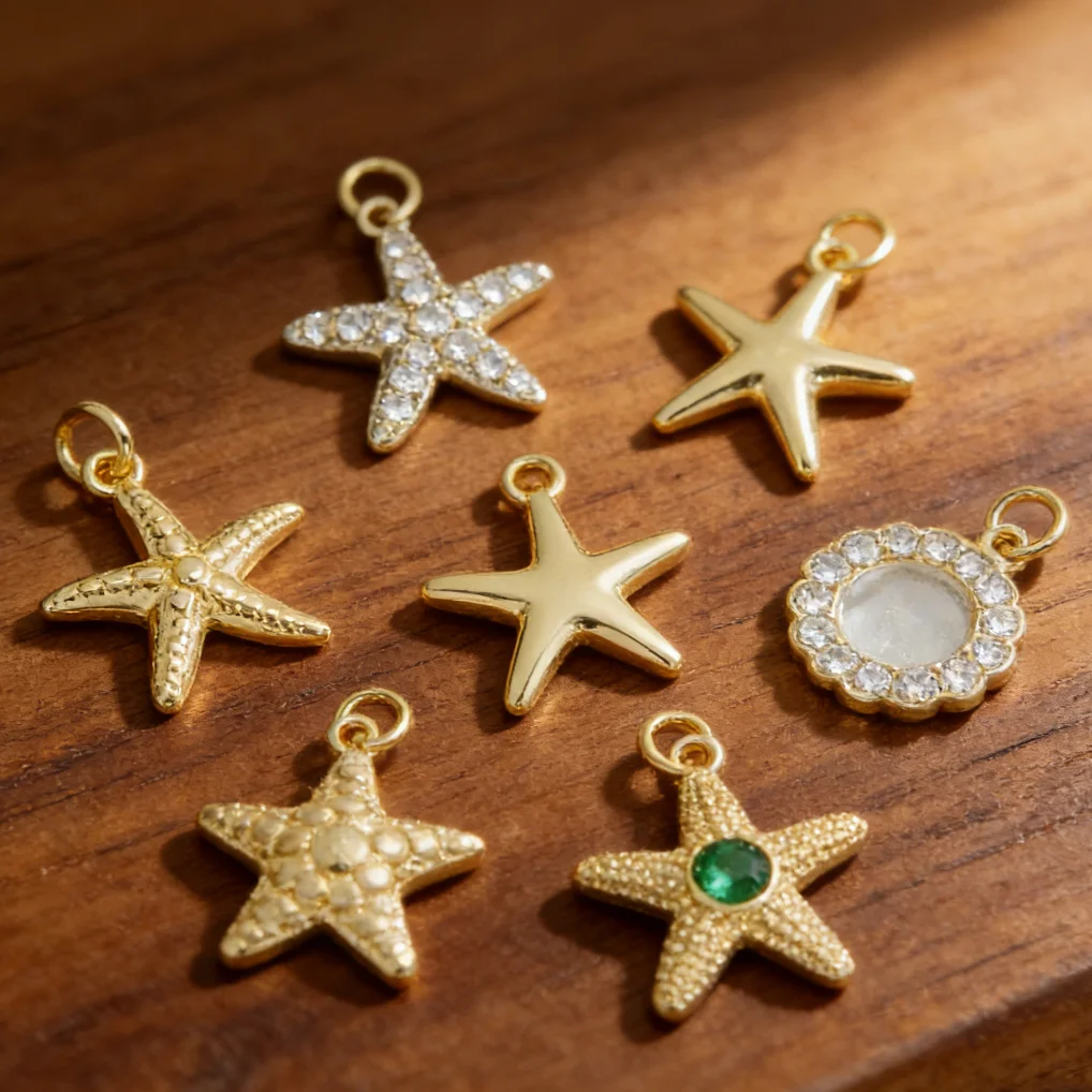 

5 шт. элегантных подвесок из латуни с цирконами, модные подвески в форме морской звезды, сверкающие, блестящие, для самостоятельного изготовления украшений, аксессуары для ожерелий и браслетов