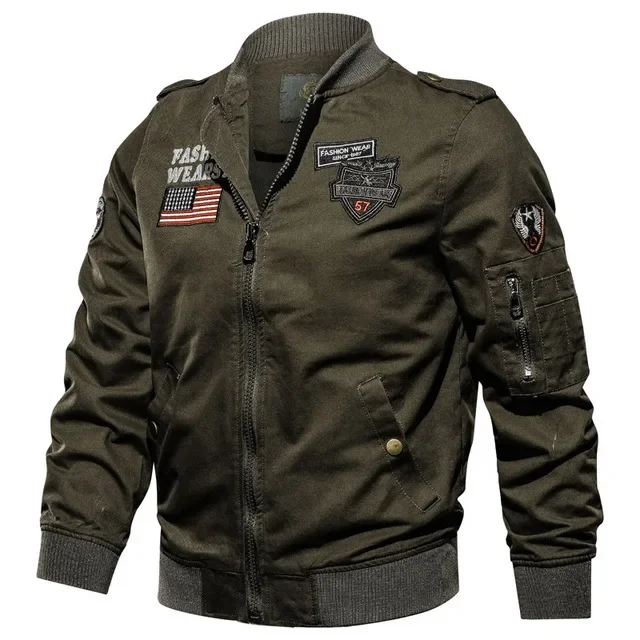 Chaqueta de trabajo para hombre, abrigo Bomber de algodón, talla grande, bordado, piloto de avión, Cargo, otoño y primavera