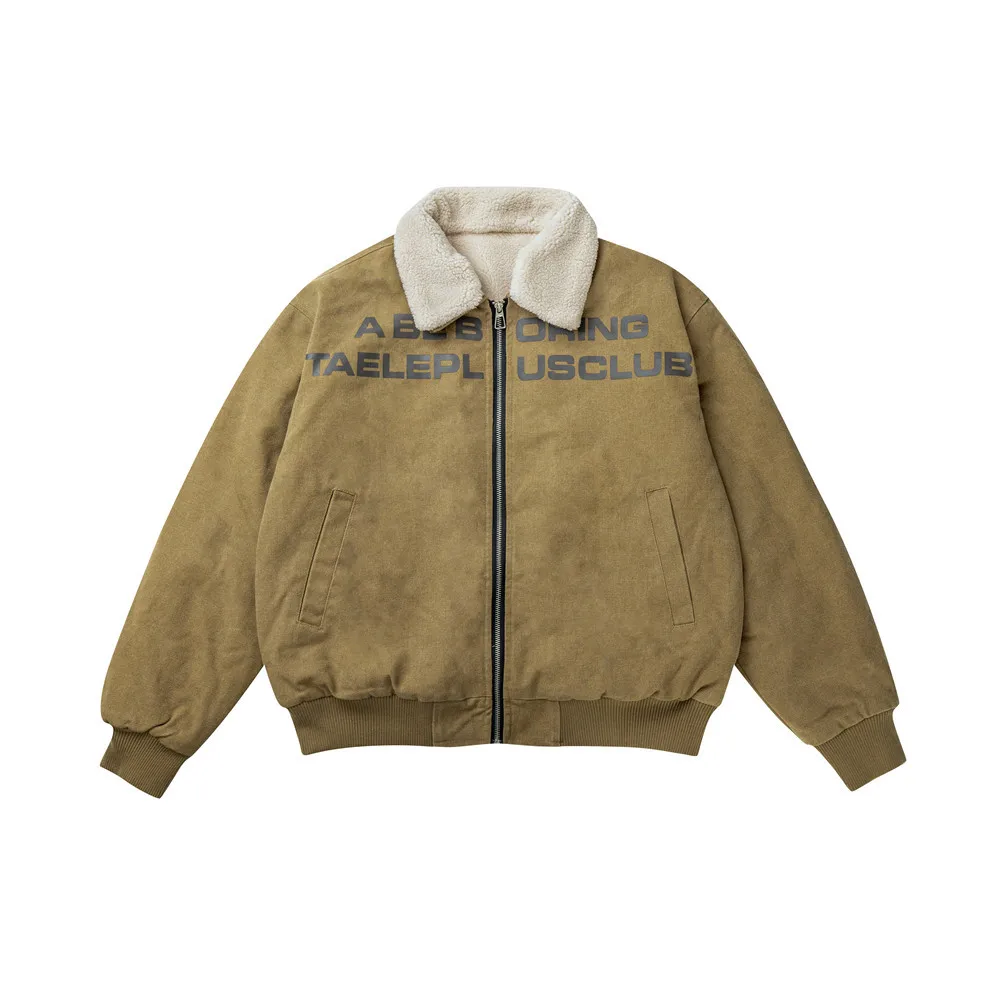

Plush lambskin jacket autumn and winter men's European and American fur collar wear-resistant denim workwear cotton coat