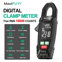 MASTFUYI FY375 Digital Clamp Meter Multimeter Electrician Tools AC/DC 600V/200A 9999 Counts True RMS Ohm Capacitance Measurement