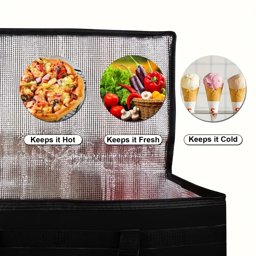 1 Set (Bag & Bottom), XXXL Large Capacity Reusable Warming Bag with Removable Hard Bottom, 3 Layers Insulated Pizza Delivery Bag