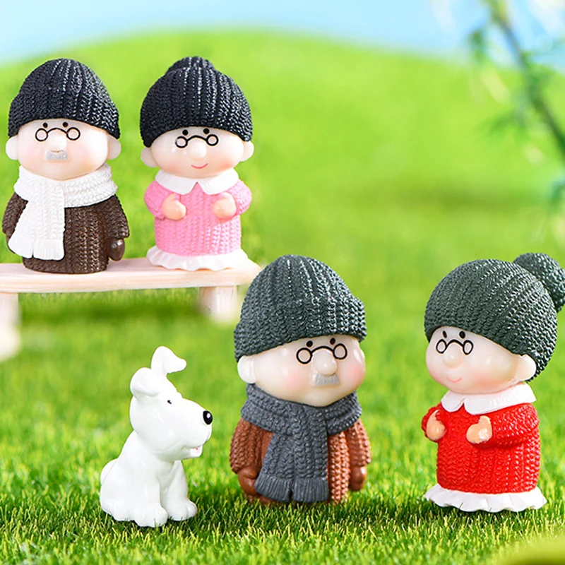 4 قطعة شخصيات زوجين صغيرة الجدة الجد سويتي عشاق زخرفة قديمة لتماثيل حديقة الجنية مصغرة ديكور المنزل #1