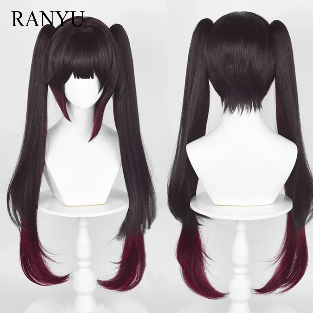 

Honkai Star Rail Sparkle Wig Synthetic Long Straight Brown Wine Red Mix Layered Ponytail Game Cosplay Hair Wig for Party