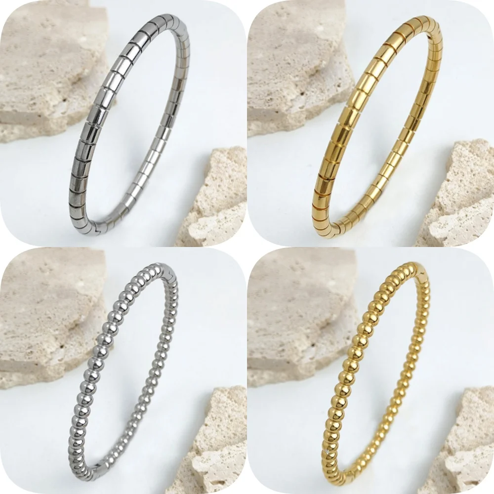 

New round bead cylindrical inlaid stainless steel gold-plated bracelet, high-quality silver jewelry, wedding party wear
