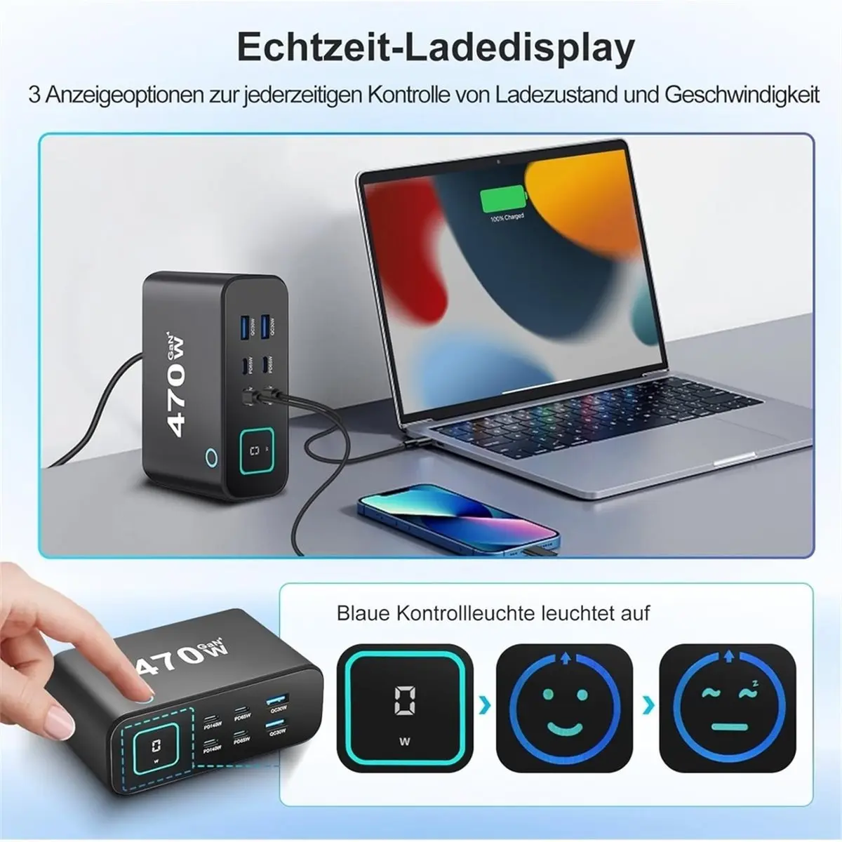 11·11coupon-470-w-usb-c-charger-6-port-laptop-charger-multiple-4c-2a-touch-control-gan-fast-charger-power-supply-eu-plug