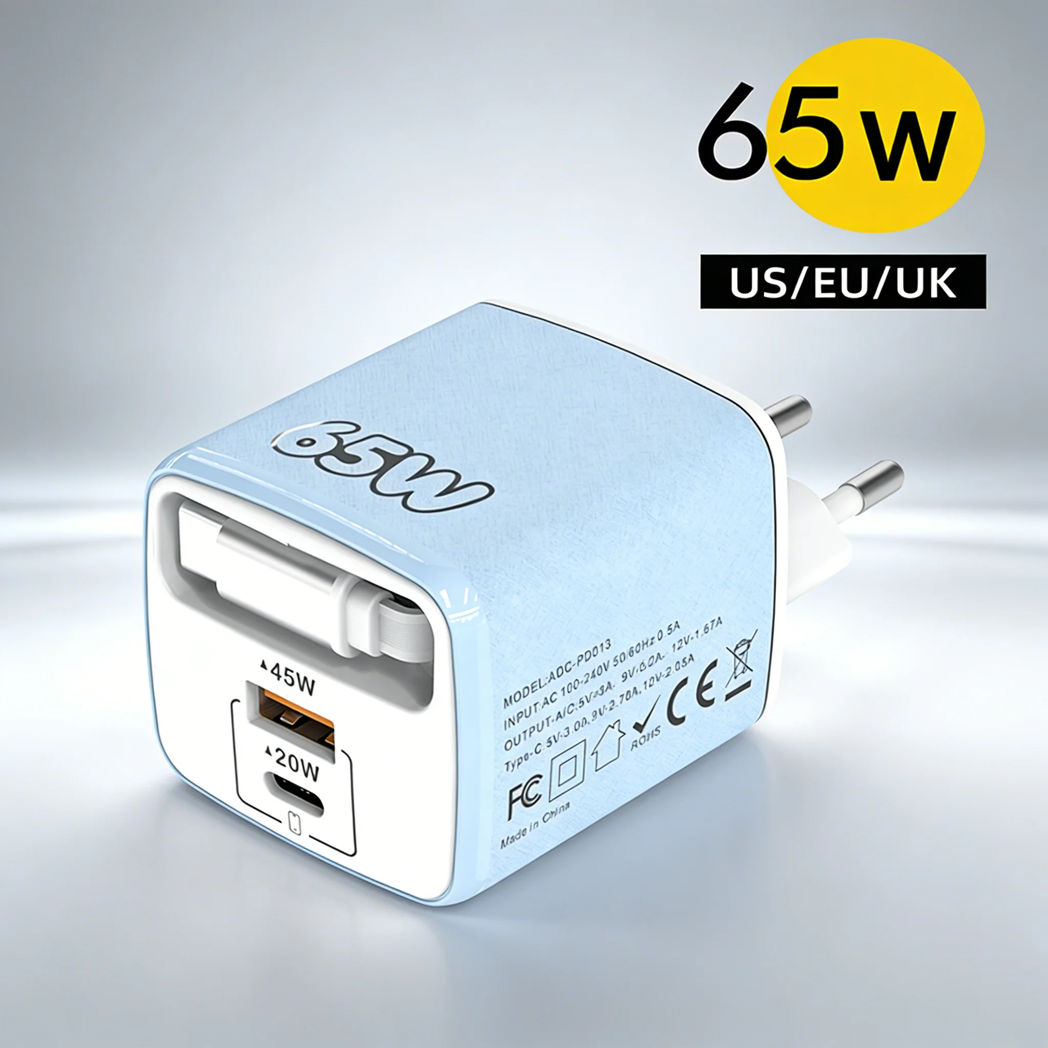 

USB Type C Charger PD 65W Fast Charging Phone Charger Adapter For iPhone Samsung Xiaomi EU/US/UK Plug Quick Charge Wall Charger