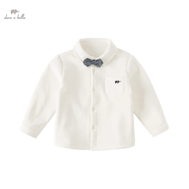 Dave Bella Children Plush Shirt Clothes 2023 New Autumn Winter Boys Baby Comfortable Fashion Casual Formal Top Party DB14571-T