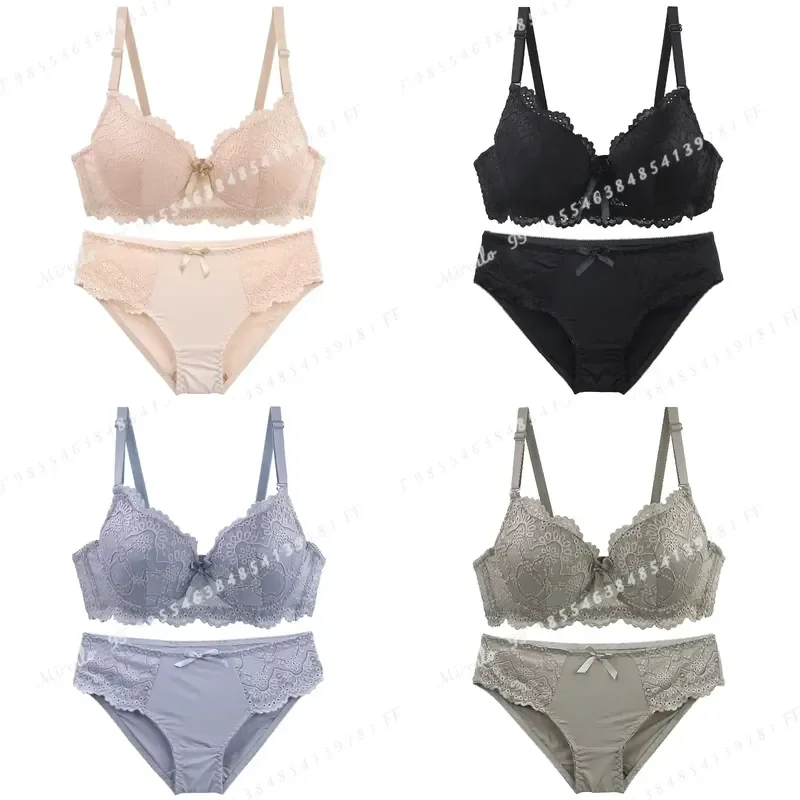 Lace Minimizer Bra Set 3/4 Cup Push Up Lingerie Side Support Removable Straps 3 Hooks Women Underwear