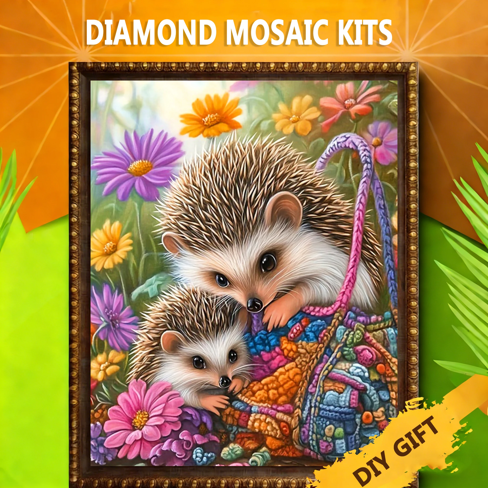 AZQSD Diamant-Gemälde Igel Tier Mosaik Vollquadratisch Rundes Design Wandkunst für Zuhause