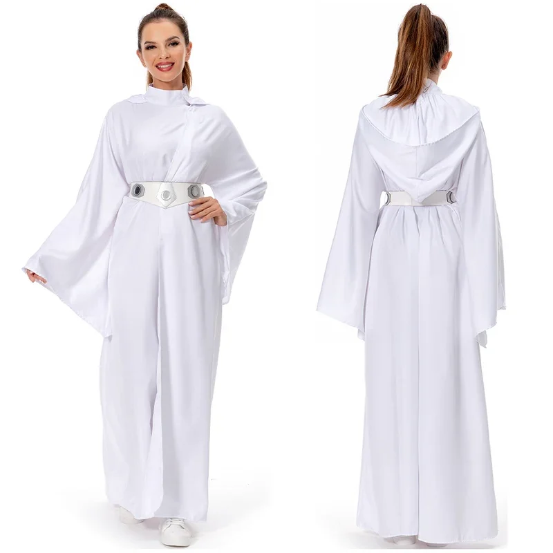 ผู้หญิง Leia คอสเพลย์แฟนตาซีสีขาว Robe ภาพยนตร์ Space Battle เครื่องแต่งกายปลอมตัวเด็กผู้ใหญ่ COSPLAY Roleplay ชุด