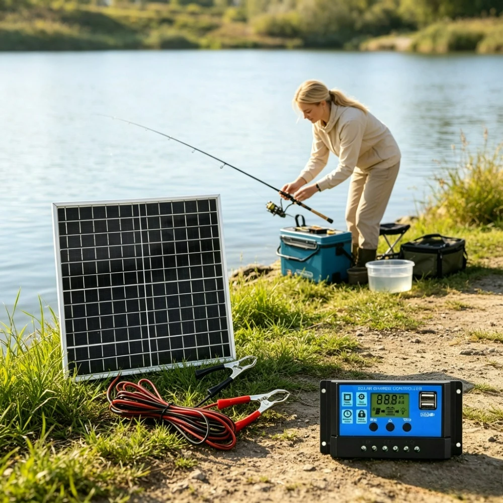 Portable Solar Panel Kit 12W Monocrystalline Aluminum Frame Supplied with 12V Solar Controller for Hiking Camping RV Boat
