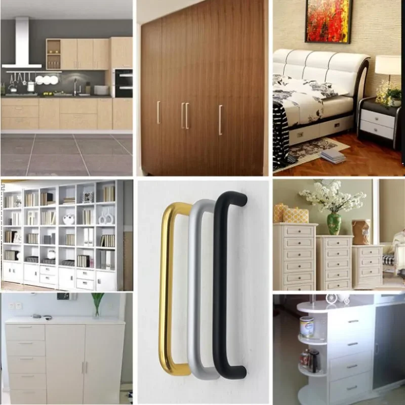 Poignées de porte d'armoire de cuisine en alliage d'aluminium de Type U, diamètre du matériel 10mm, boutons de tiroir, poignée de meubles d'amélioration de l'habitat