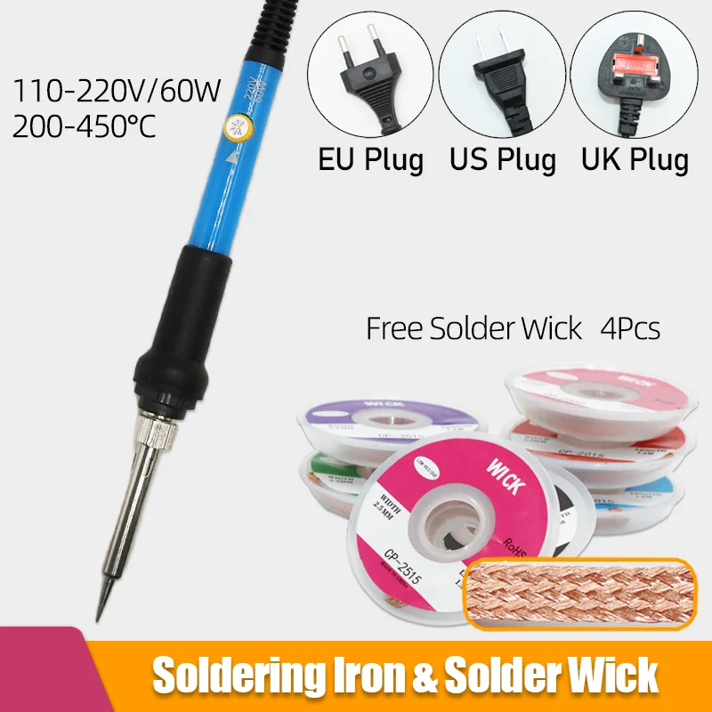 

Electric Soldering Iron 60W Desoldering Mesh Braid Tape Copper Welding Solder Remover Wire Wick Tin for PCB BGA Solderings Tool