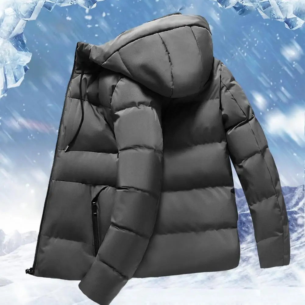 Men Winter Cotton Coat Thick Padded Windproof Warm Men Coat Hooded Zipper Pockets Casual Cozy Men Down Jacket