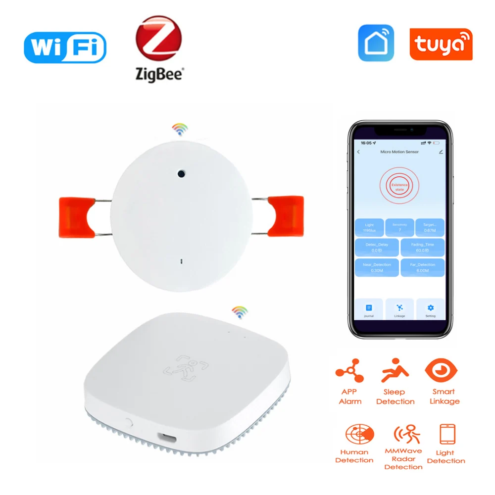 Tuya-ZigBee Inteligente Sensor de Pressão Humana, Wall Mount, Detector de Movimento PIR, MmWave Radar Detection, Home Security, Smart Life App