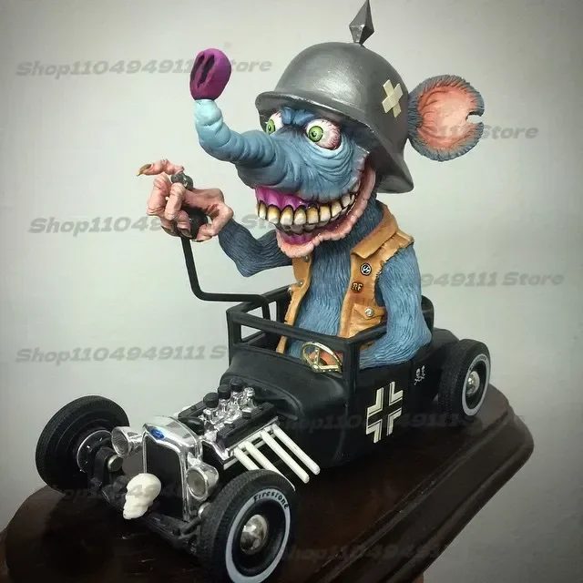 

Halloween Rat Crazy Mouse Rat Fink Car Repairer Figurines Hake Head Doll Desktop Decoration Design Crafts Gifts Sculpture Model