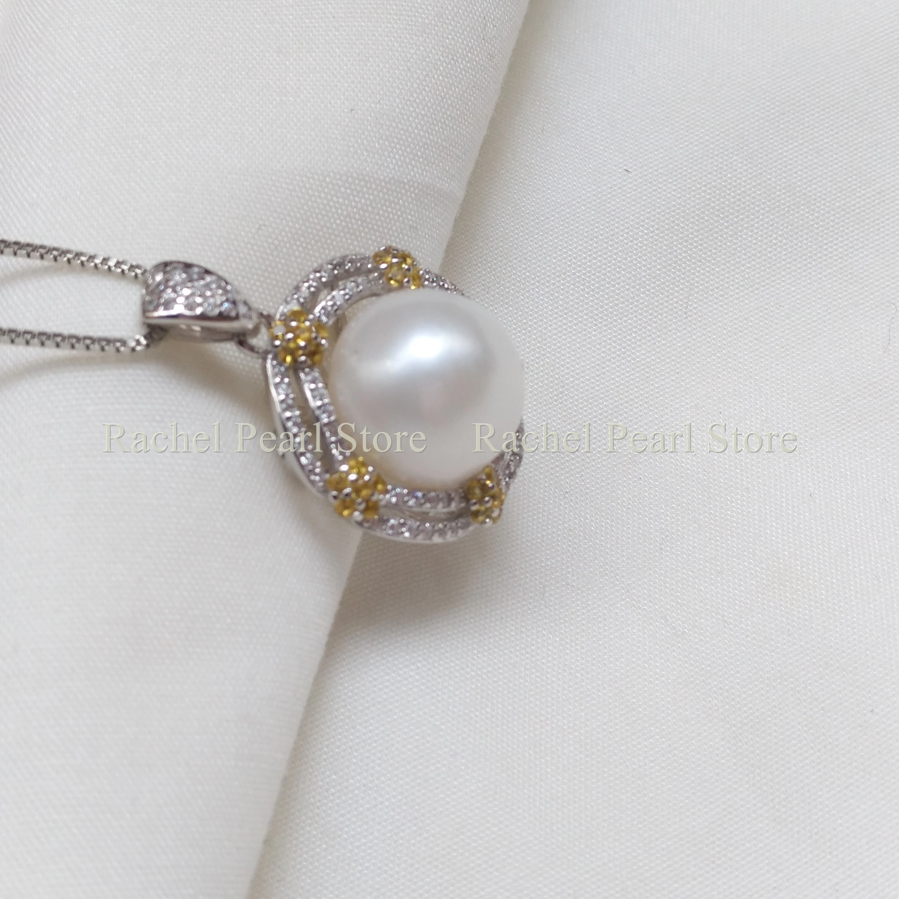 

13-14mm Aaa South Sea White Huge Real Pearl Pendant Necklace Vintage Luxury S925 Free Shipping