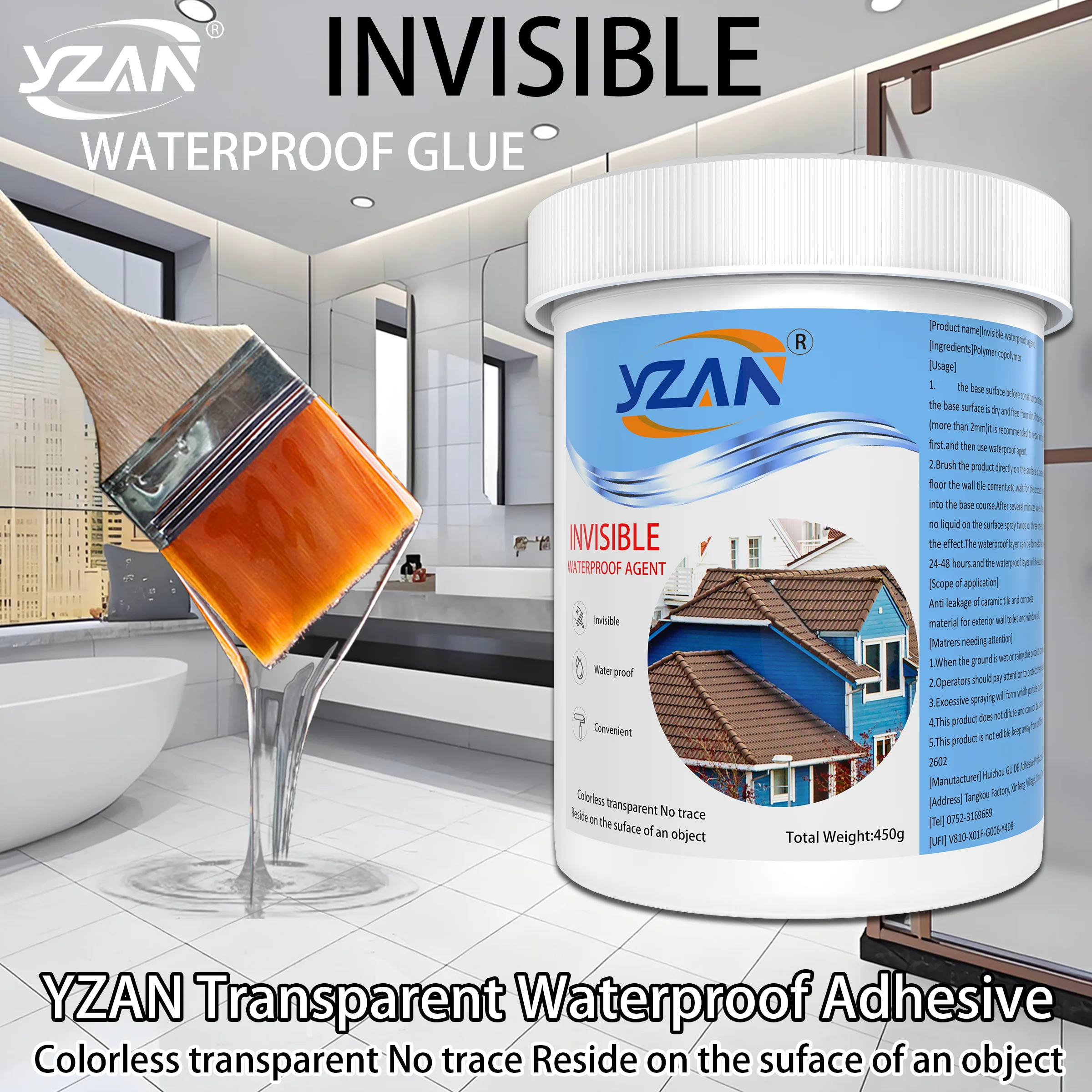 

50g/110g/250g/450g Waterproof Coating Sealant Agent Water-Based Transparent Invisible Paste Glue With Brush Adhesive Repair Home Roof Bathroom Includes brush Polyurethane Glue.