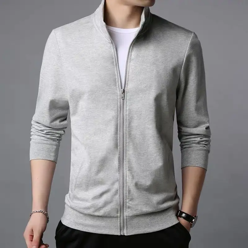 2023 Spring and Autumn Men's New Fashion Commuter Business Jacket Casual Zipper Comfortable Solid Color Versatile Sweater Coat