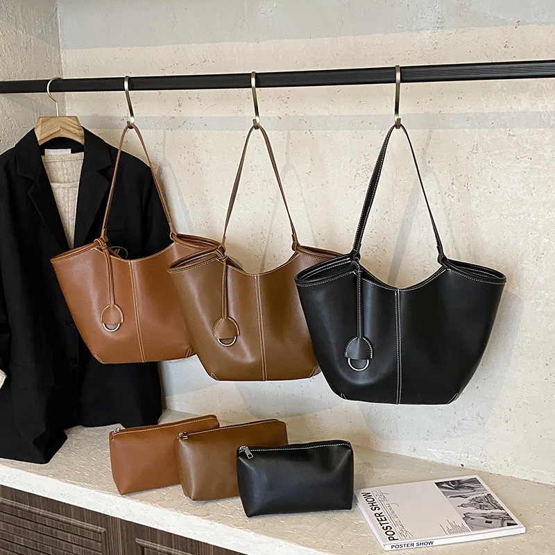 

Korean Style Minimalist Bucket Bag Women's Fashionable Work Commuting Bag Large Capacity Tote Bag Single Shoulder Underarm Bag
