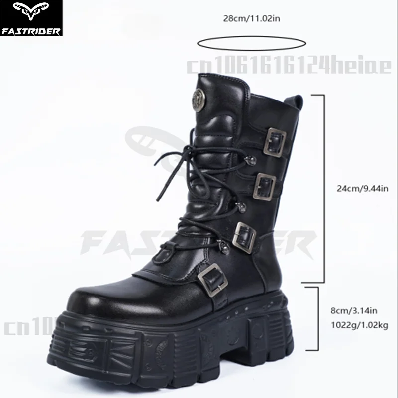 Fashion Design Dark Punk Metal Thick Soled Lace Up Mid Boots Women's Boots Motorcycle Boots Botas Moto