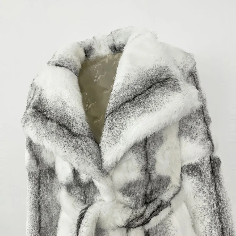 معطف فرو أرنب حقيقي مع حزام للنساء ، جاكيت منفوخ بسيط ، معطف نسائي فاخر ، جاكيت طويل منفوخ ، جديد ، #4