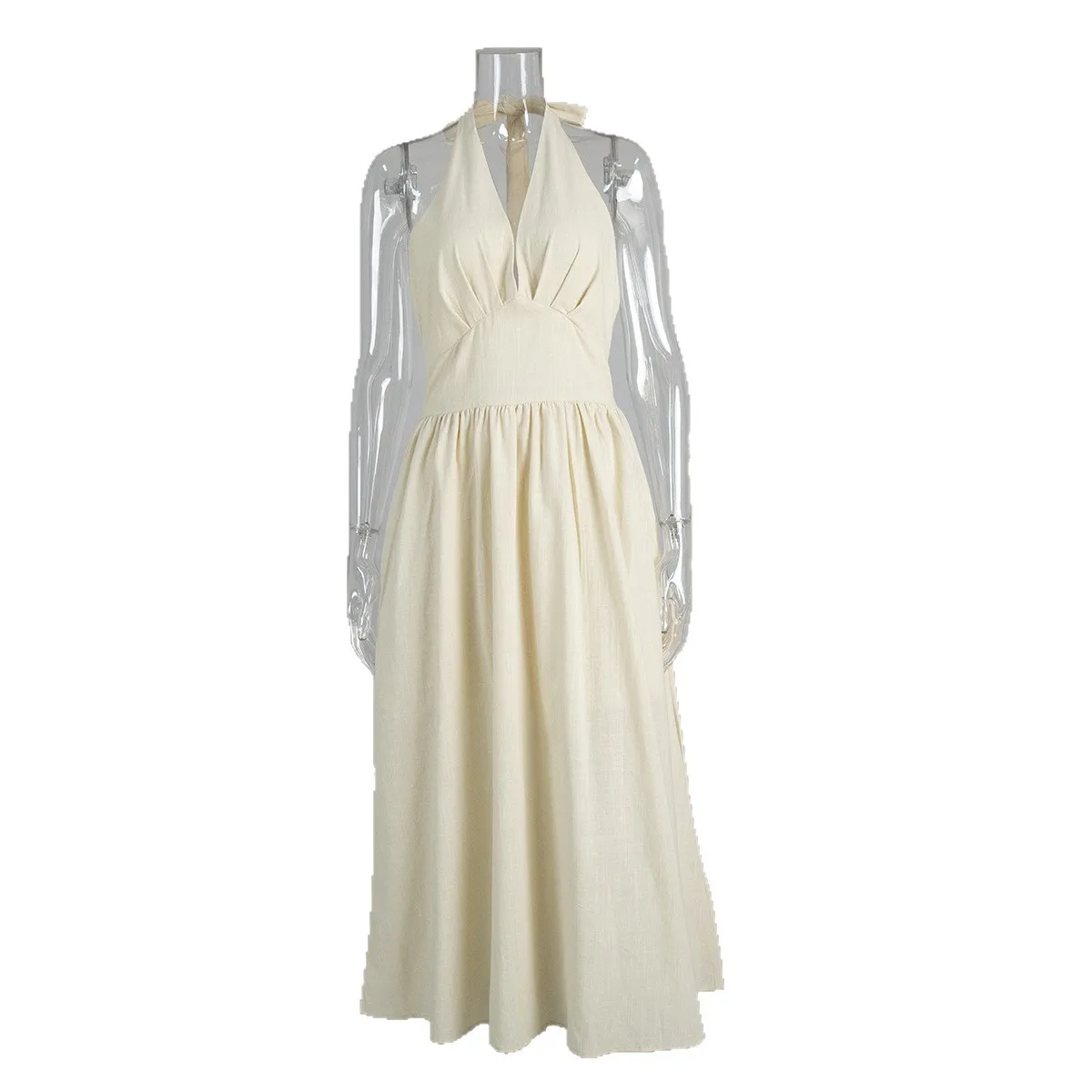 

Sexy V-neck Backless Sleeveless Long Cotton Summer Dress