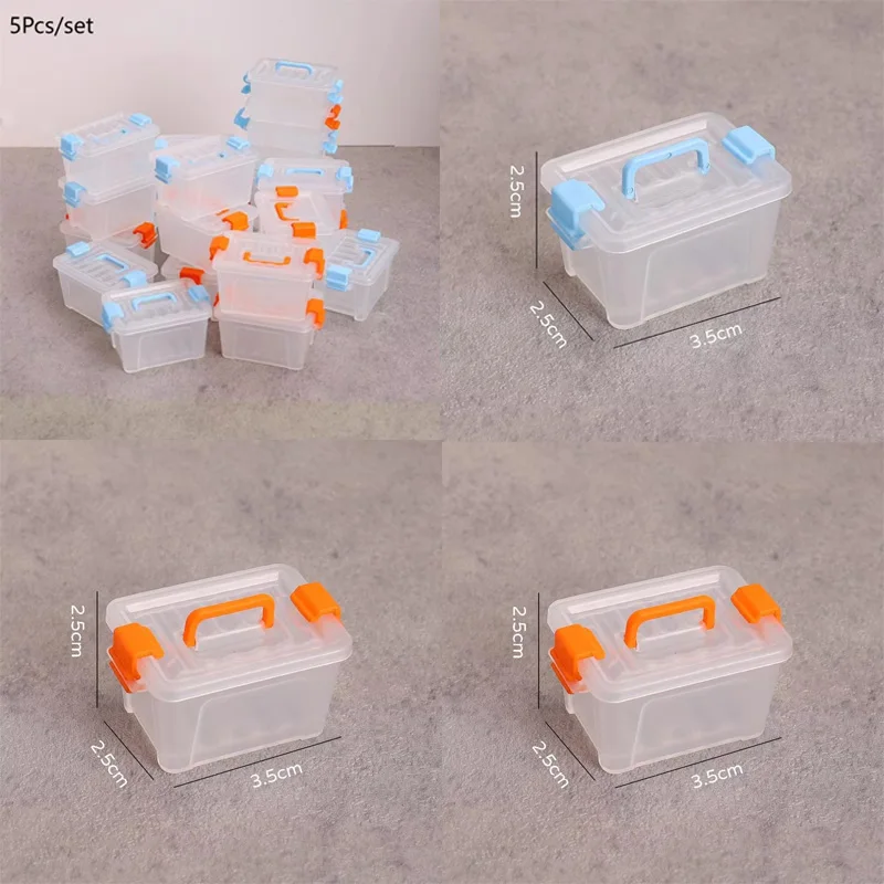 5 pçs casa de bonecas decoração para casa casa de bonecas micro cena decoração adereços casa de bonecas mini caixa de armazenamento transparente modelo caixa de ferramentas